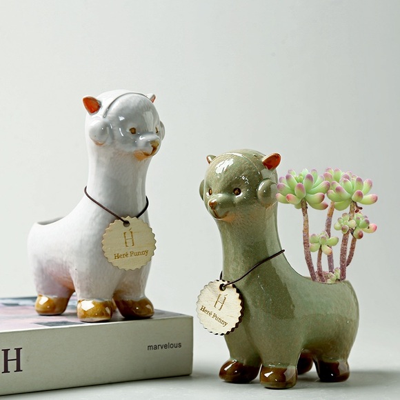 2PCs Ceramic Succulent Planter Pots Mini Liama/Alpaca Design with Gift Box - Picture 7 of 10
